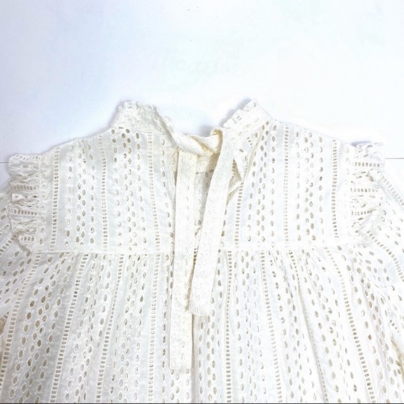 MADEWELL Eyelet Mockneck Ruffle Flowy Top Blouses In Cream Size XS Style#J9660 - Picture 6 of 8